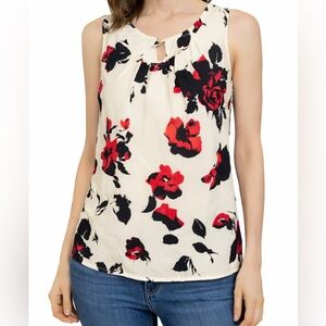 Floral Sleeveless Blouse – Cream, Red & Black (Size S)